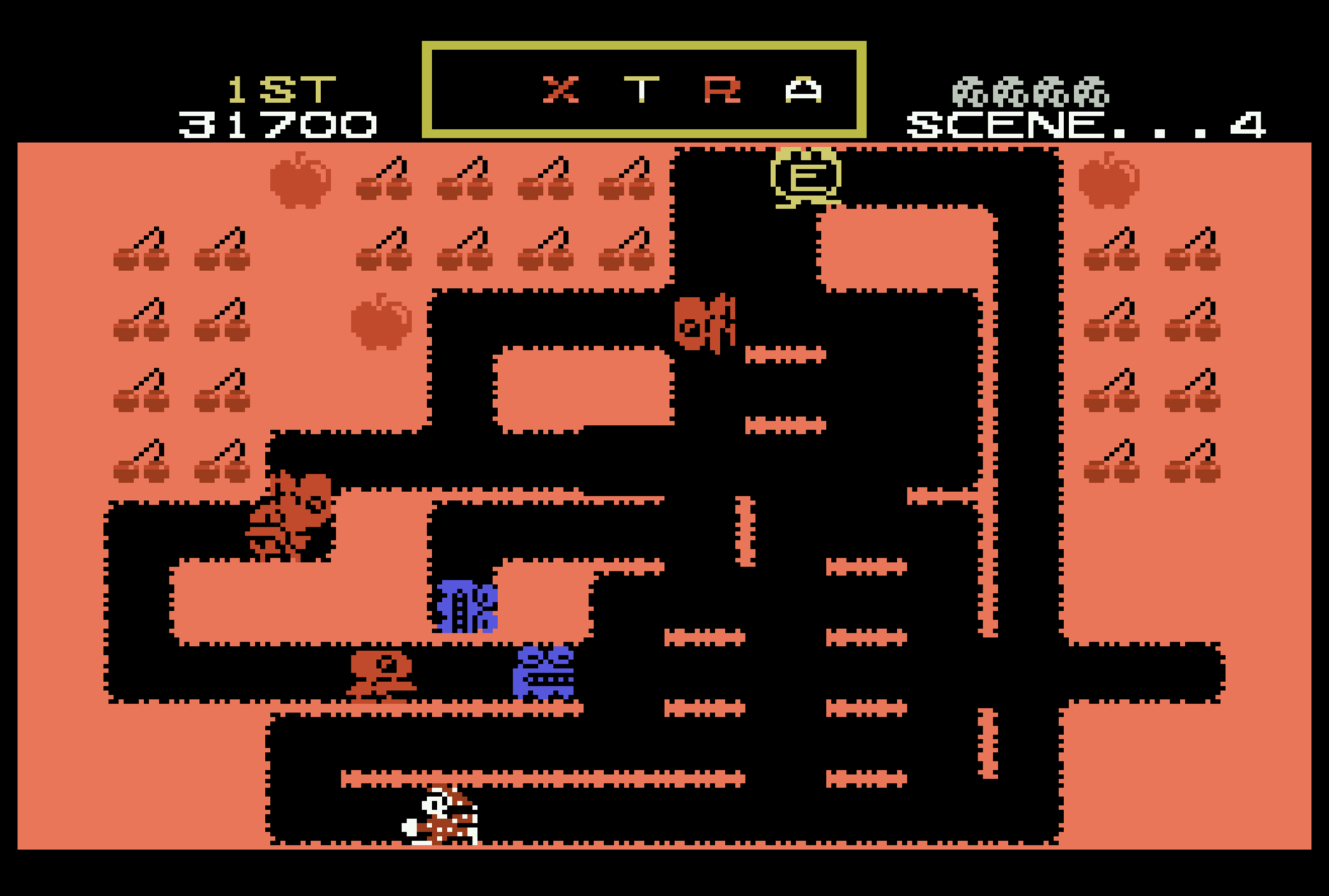 Mr. Do! Arcade gameplay with orange maze colors and enemies